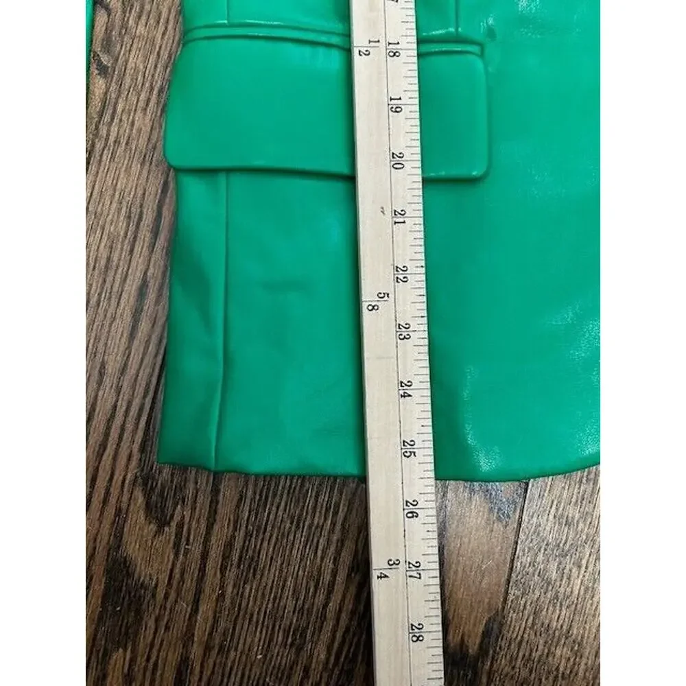 Generation Love Millie Vegan Leather Blazer Ruched Sleeves Notch Lapel Green XS‎